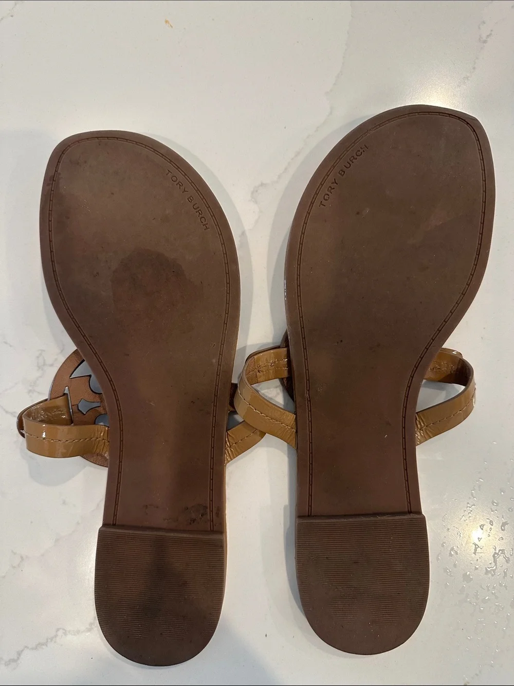 Tory Burch Sand Patent Leather Miller Sandals Size 10